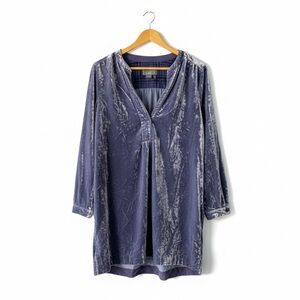 Anthropologie Melody Crushed Velvet Tunic Dress XS Violet Purple Plaid Lined